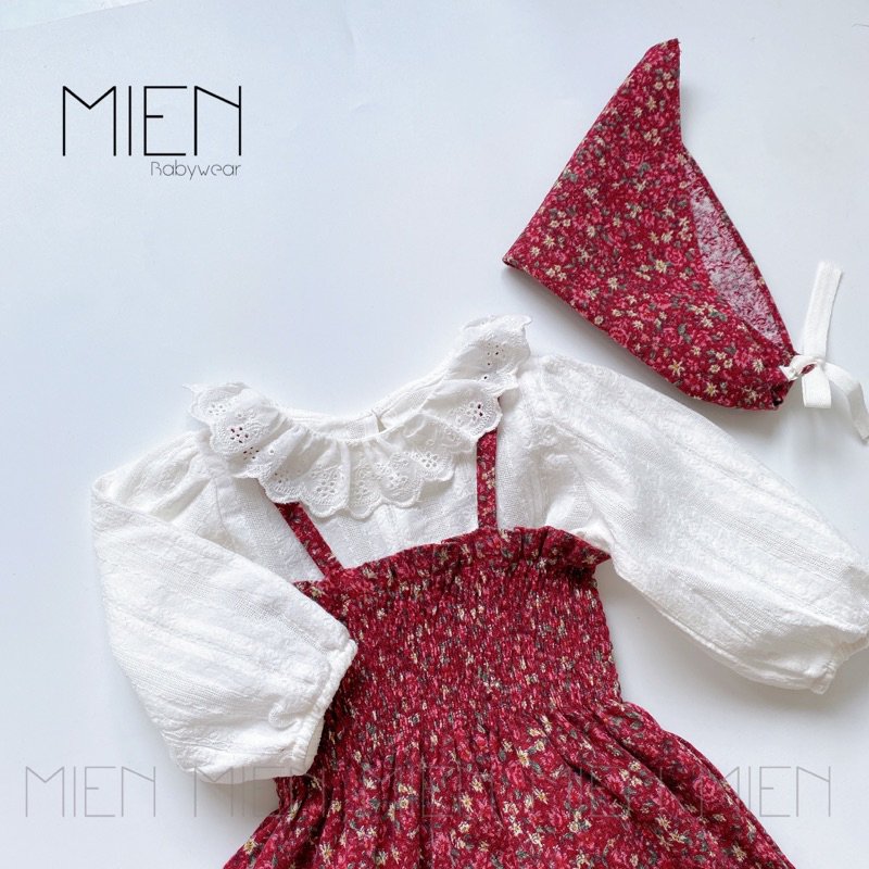 Set yếm dài nhún ngực kèm khăn tam giác MIEN cho bé