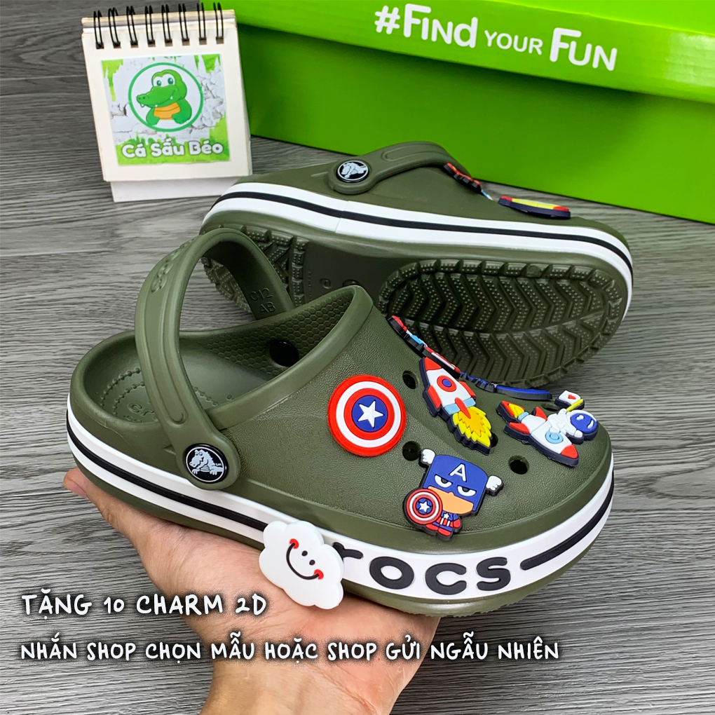 Dép sục Cross trẻ em Baya màu Xanh Rêu chống trượt tặng kèm 8 Charms siêu dễ thương