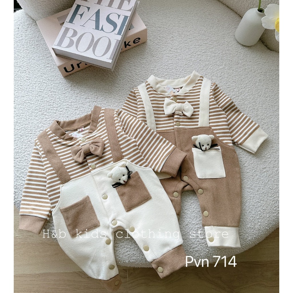 BODY ZIP LÔNG kẻ ngang đính nơ cổ cực yêu cho bé