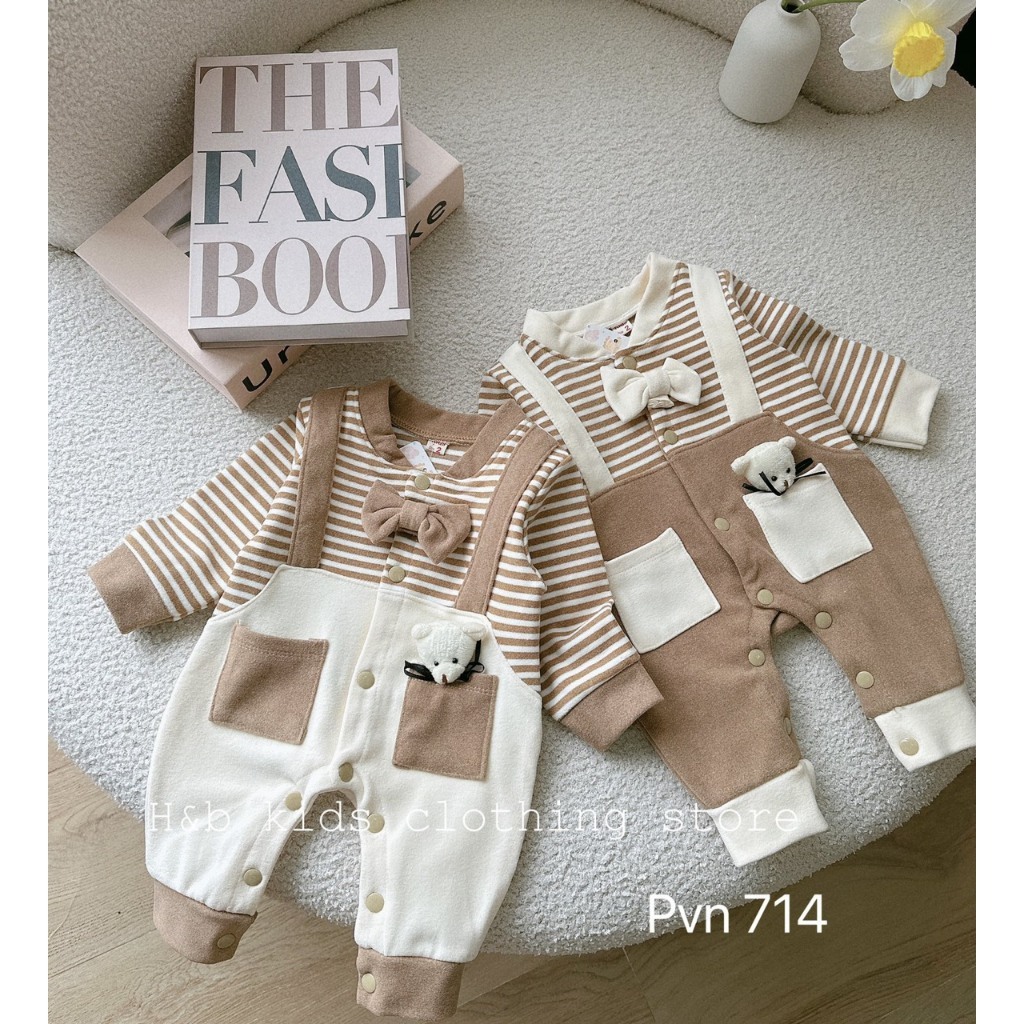 BODY ZIP LÔNG kẻ ngang đính nơ cổ cực yêu cho bé