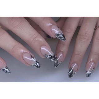 Nail thiết kế sơn gel màu thạch gạo vẽ tráng gương nổi