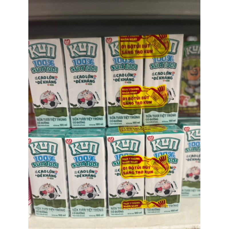 Thùng Sữa Kun tươi vui có đường thùng 48 hộp x 180ml Tăng Túi Bút