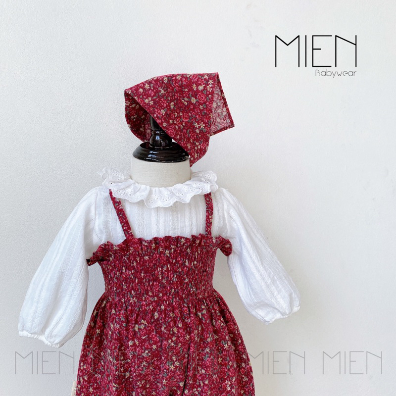 Set yếm dài nhún ngực kèm khăn tam giác MIEN cho bé