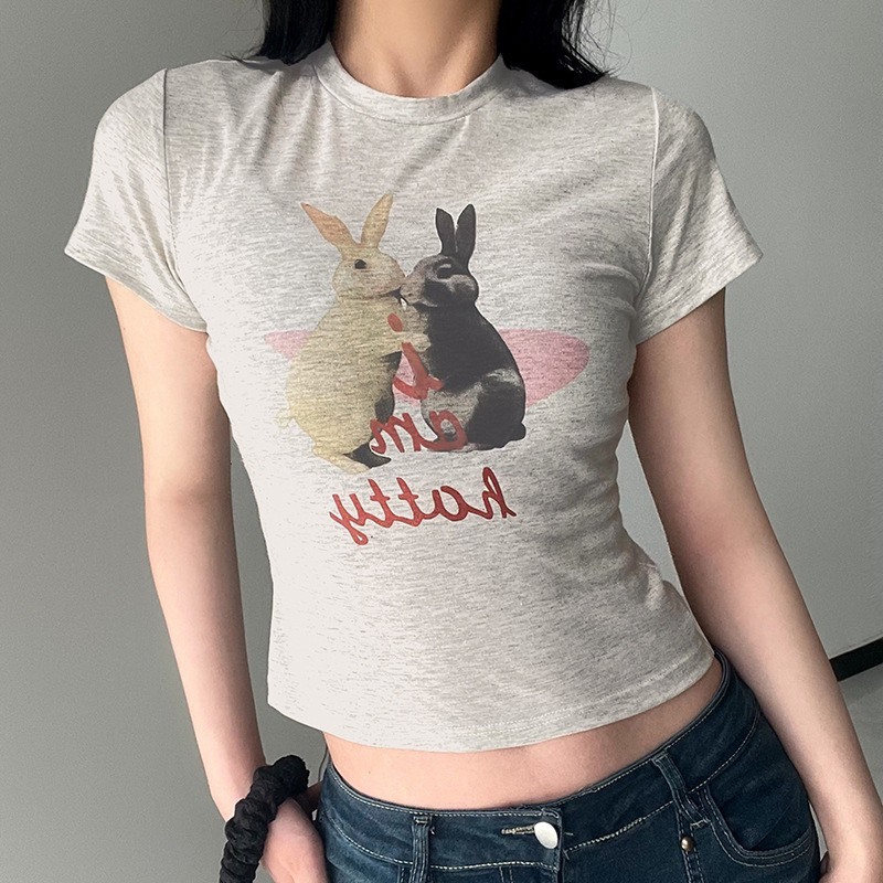 Áo thun ôm cổ tròn in hình THỎ dễ thương chất thun co giãn 4 chiều - Chinh Trần Store