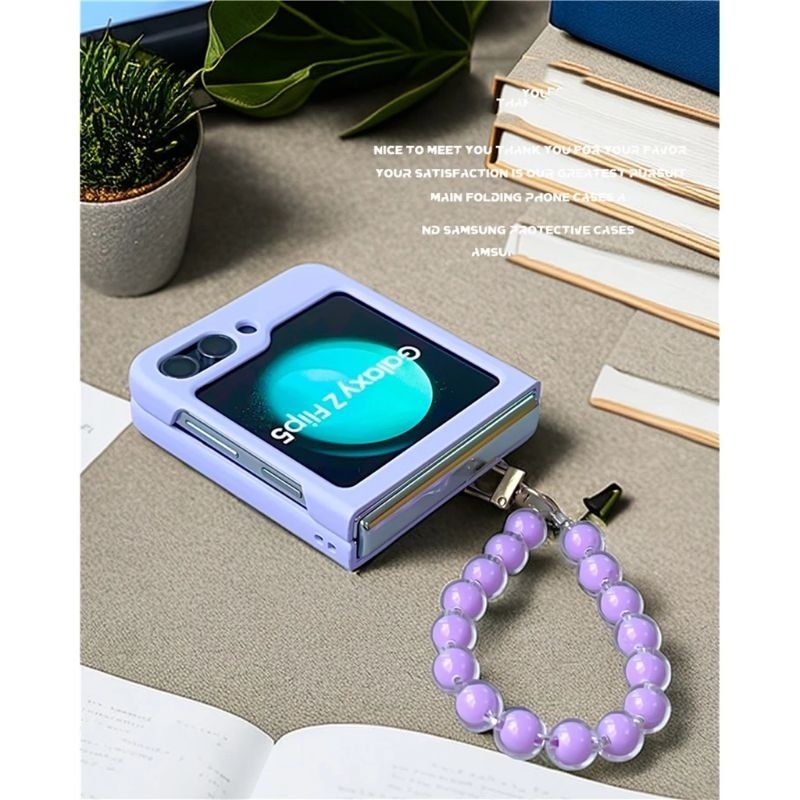 Nhiều màu - Ốp Z Flip5 - Z Flip4 - Z Flip3 - Flip5 5G màu pastel dễ thương kèm dây hạt xinh xắn