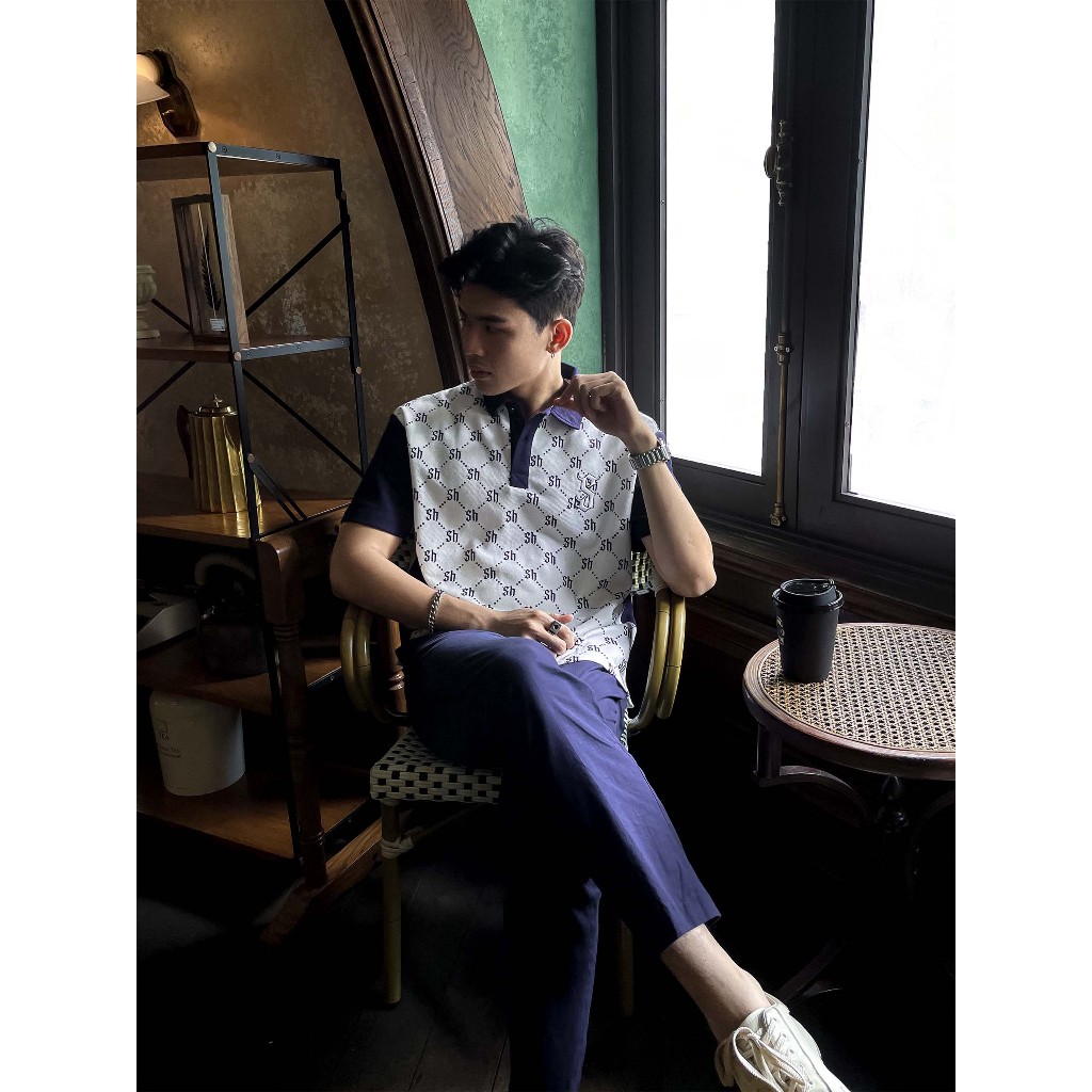 Áo Polo Nam Monogram Blue Impress, Cá Sấu CVC 2 Chiều Thoải Mái, PL0080, SOMEHOW