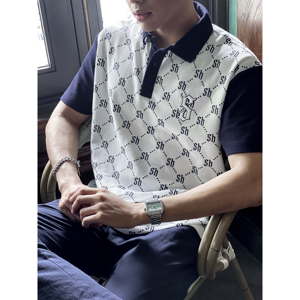 Áo Polo Nam Monogram Blue Impress, Cá Sấu CVC 2 Chiều Thoải Mái, PL0080, SOMEHOW