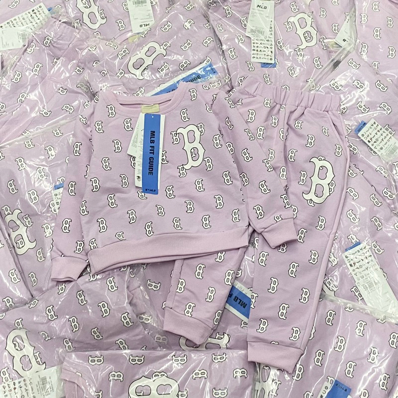 Bộ nỉ da cá hoạ tiết chữ B Mlb màu tím cho bé gái size từ 12-35 cân