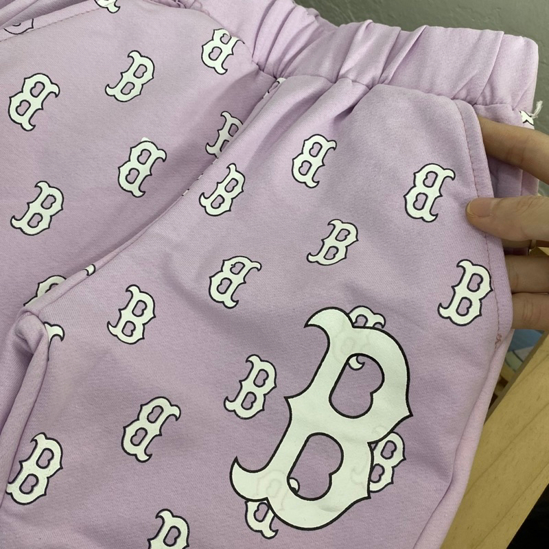 Bộ nỉ da cá hoạ tiết chữ B Mlb màu tím cho bé gái size từ 12-35 cân