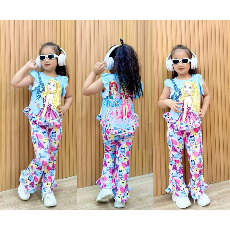 8-22kg | Bộ dài bé gái quần loe VIỀN BÈO, thun lạnh mềm mát