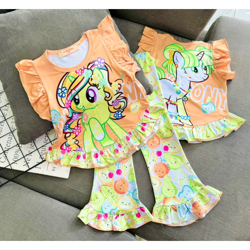 8-22kg | Bộ dài bé gái quần loe VIỀN BÈO, thun lạnh mềm mát