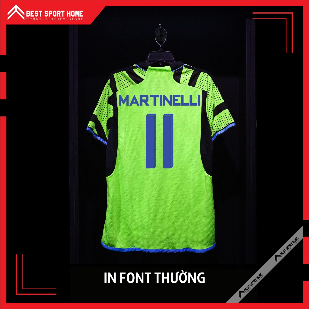 Set quần áo bóng đá Arsenal sân khách Logo thêu 2023/24 - Vải Climacool màu xanh lá form Âu - In ấn tên số theo yêu cầu