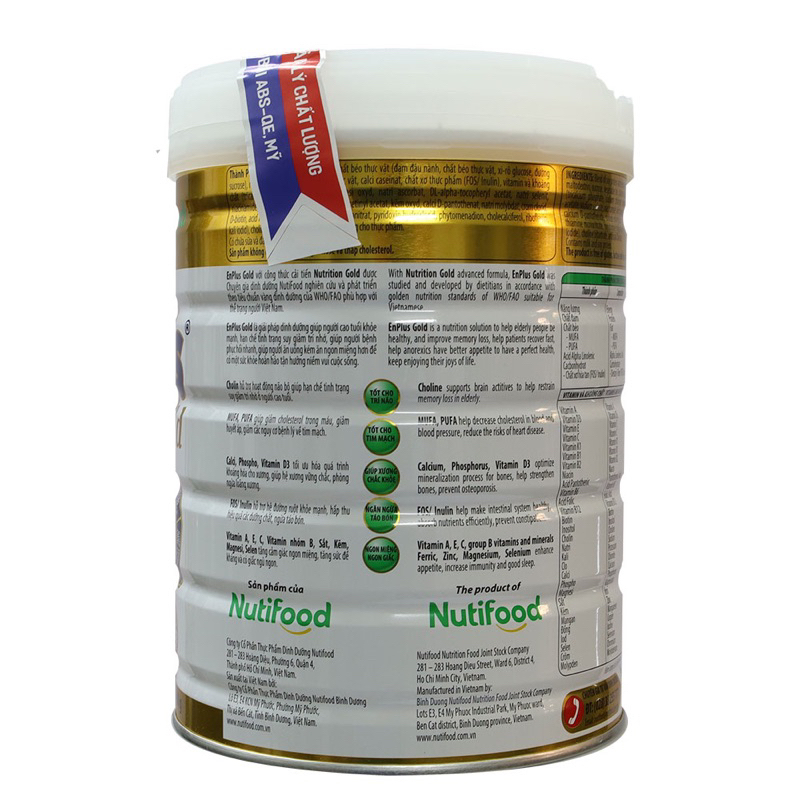 Lon Sữa Bột Dinh Dưỡng Enplus Gold Nutifood 900gr Bổ Sung Dinh Dưỡng Cho Người Cao Tuổi Ăn Uống Kém