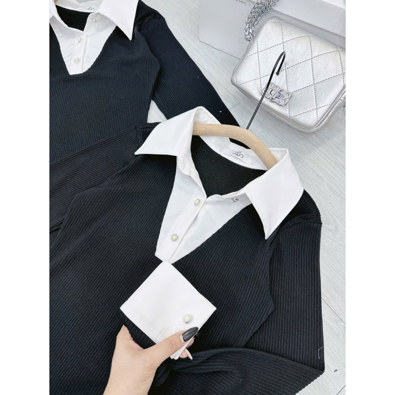 Váy Đen Body Thiết Kế Cổ Sơ Mi Dáng Ngắn