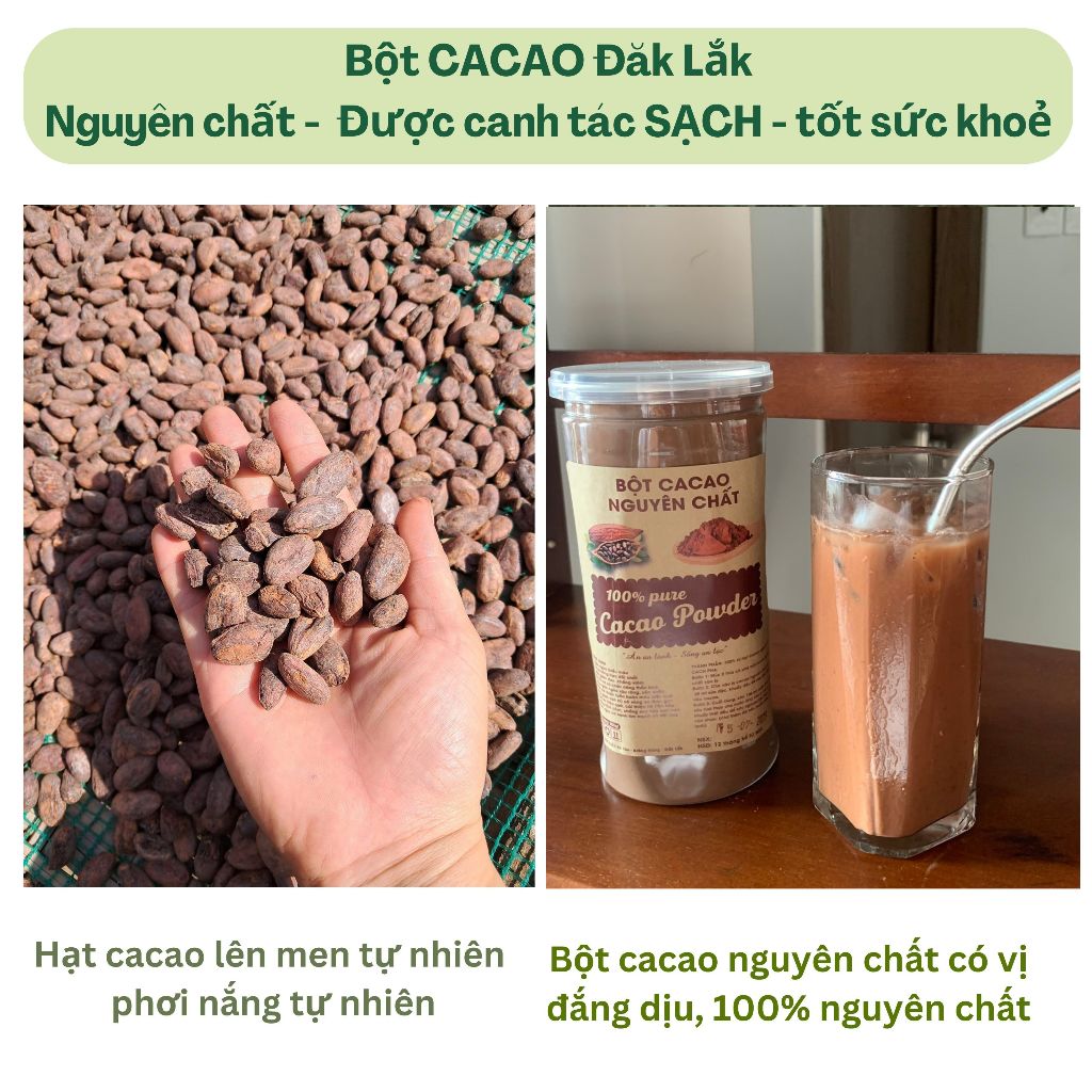 Bột Cacao Sạch Nguyên Chất Đăk Lăk Hộp 500gr Cacao Powder