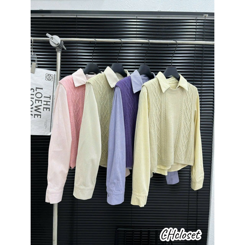 Áo sơmi thô kèm ghile len màu siêu hách tuổi