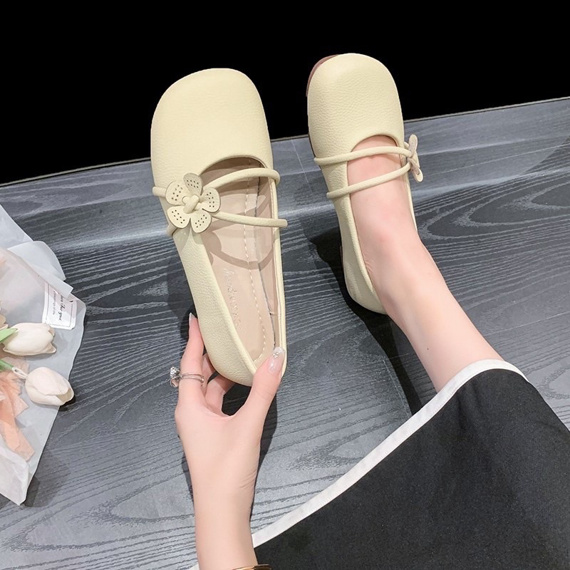 Giày bệt búp bê mũi tròn đế dẻo da mềm quai ngang hàng QC