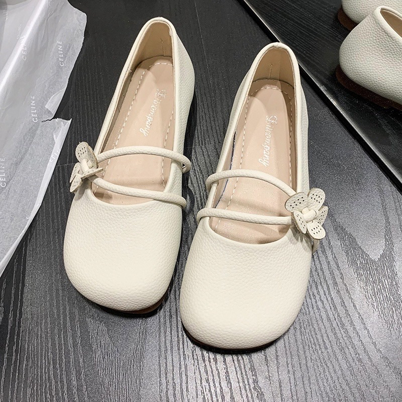 Giày bệt búp bê mũi tròn đế dẻo da mềm quai ngang hàng QC