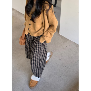 Quần baggy nữ ống rộng kẻ caro
