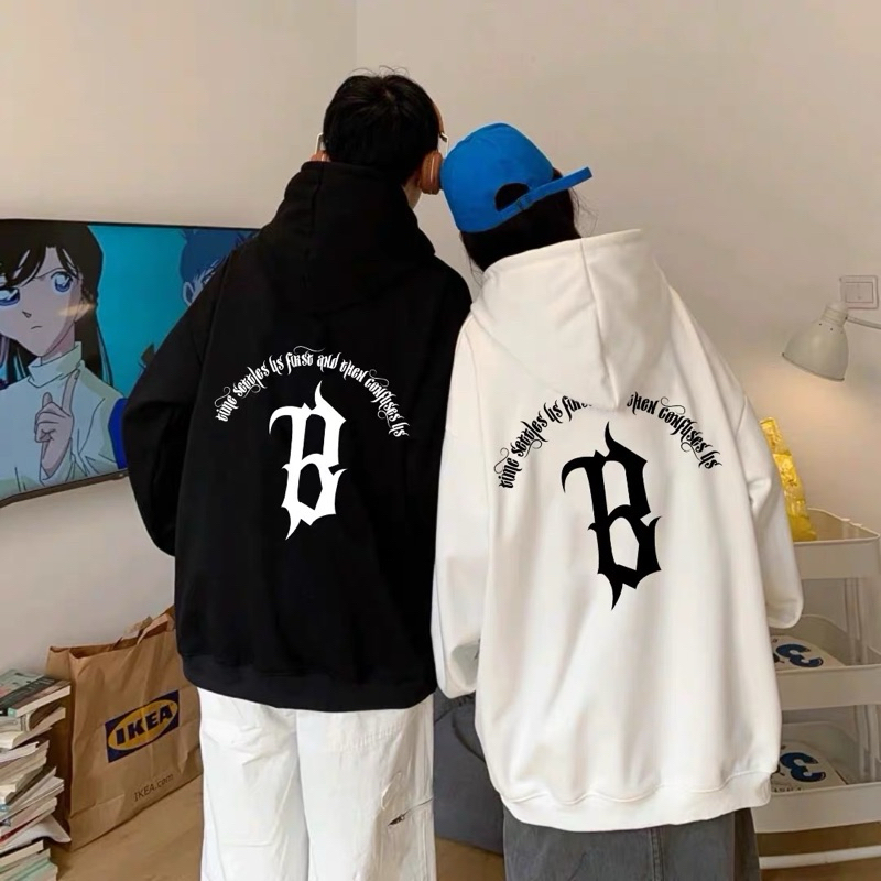 Áo nỉ bông Hoodie mũ chữ R hai màu đen trắng, áo nỉ đông nam nữ, áo nỉ đông đủ size đẹp ấm dày dặn