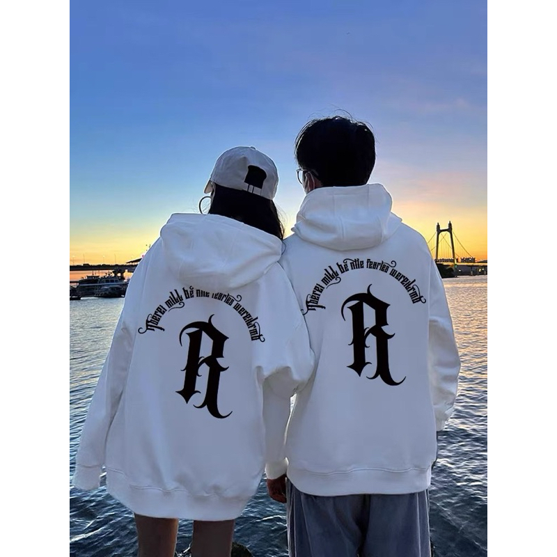 Áo nỉ bông Hoodie mũ chữ R hai màu đen trắng, áo nỉ đông nam nữ, áo nỉ đông đủ size đẹp ấm dày dặn