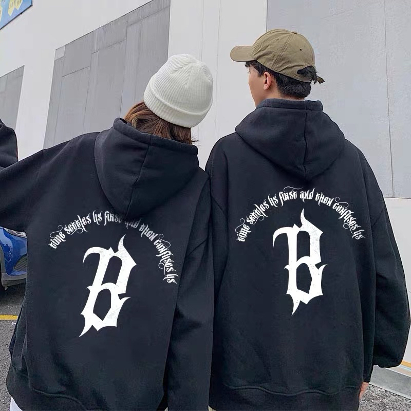 Áo nỉ bông Hoodie mũ chữ R hai màu đen trắng, áo nỉ đông nam nữ, áo nỉ đông đủ size đẹp ấm dày dặn