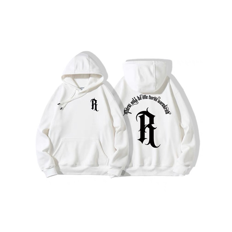 Áo nỉ bông Hoodie mũ chữ R hai màu đen trắng, áo nỉ đông nam nữ, áo nỉ đông đủ size đẹp ấm dày dặn