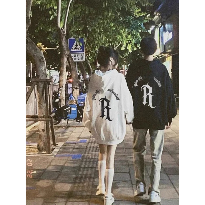 Áo nỉ bông Hoodie mũ chữ R hai màu đen trắng, áo nỉ đông nam nữ, áo nỉ đông đủ size đẹp ấm dày dặn