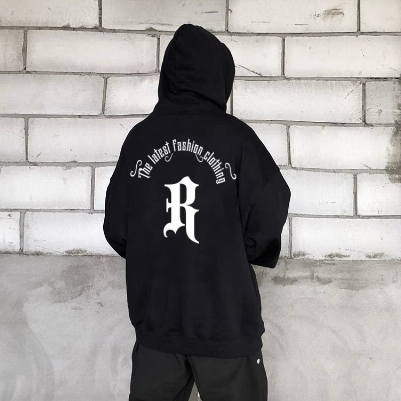 Áo nỉ bông Hoodie mũ chữ R hai màu đen trắng, áo nỉ đông nam nữ, áo nỉ đông đủ size đẹp ấm dày dặn