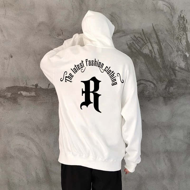 Áo nỉ bông Hoodie mũ chữ R hai màu đen trắng, áo nỉ đông nam nữ, áo nỉ đông đủ size đẹp ấm dày dặn