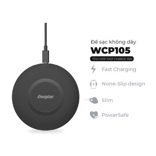 Đế sạc không dây energizer 15w kèm cáp usb-c wcp105 - hàng chính hãng, bảo hành 2 năm 1 đổi 1