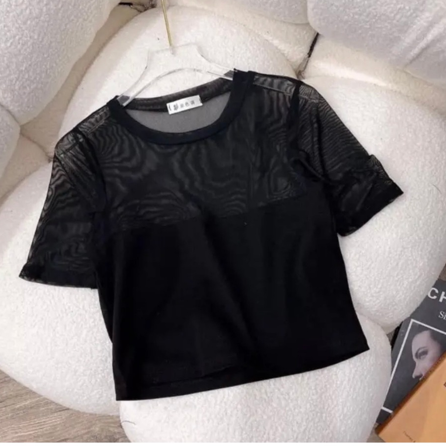 Áo kiểu xuyên thấu Thunca.Store vải lưới mềm mịn A345