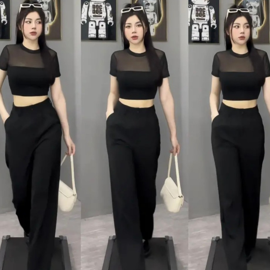 Áo kiểu xuyên thấu Thunca.Store vải lưới mềm mịn A345