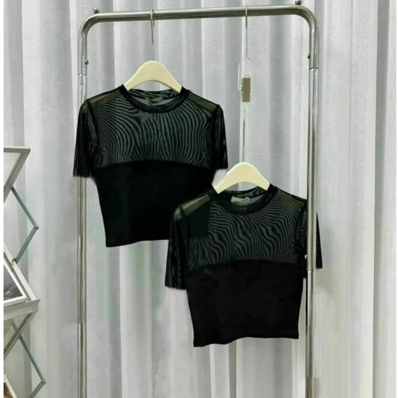 Áo kiểu xuyên thấu Thunca.Store vải lưới mềm mịn A345