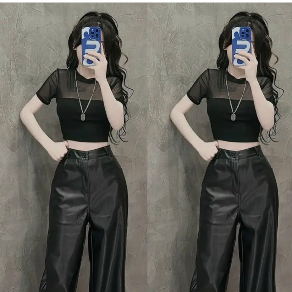 Áo kiểu xuyên thấu Thunca.Store vải lưới mềm mịn A345