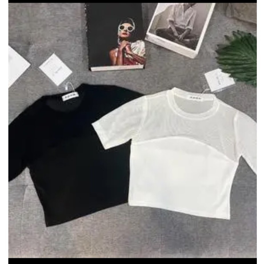 Áo kiểu xuyên thấu Thunca.Store vải lưới mềm mịn A345