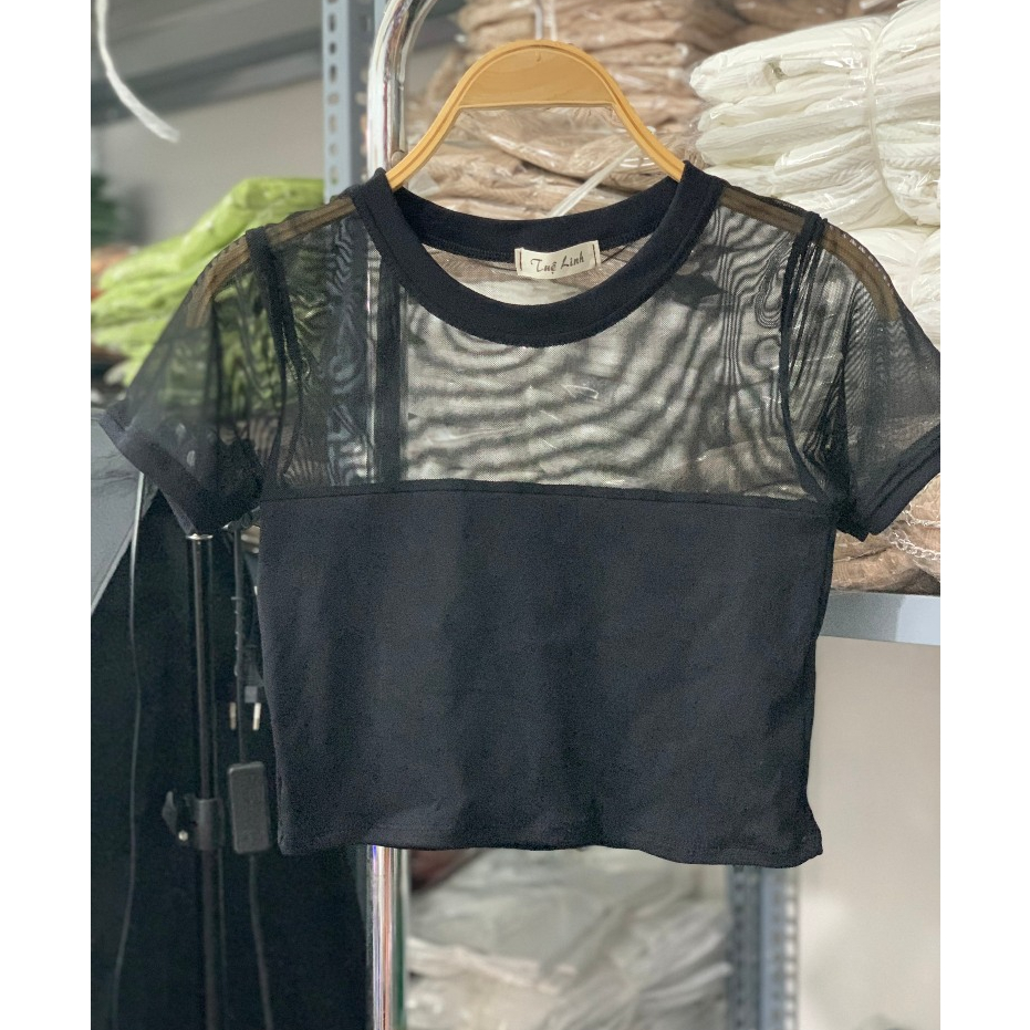 Áo kiểu xuyên thấu Thunca.Store vải lưới mềm mịn A345