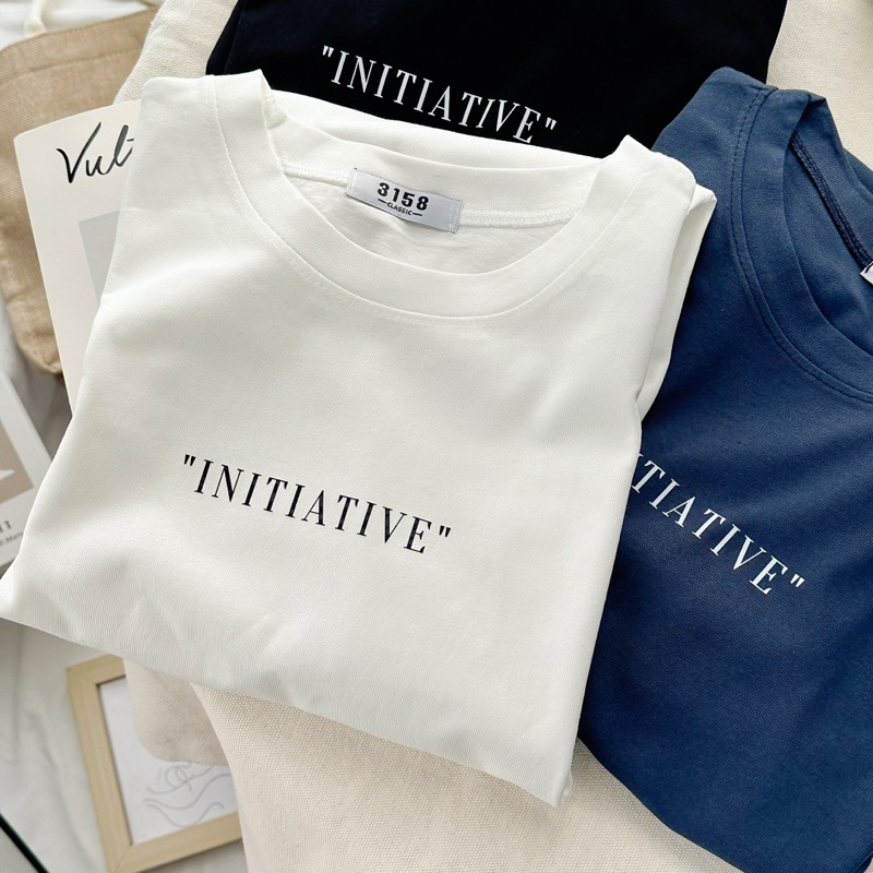 Áo thun 3158 chất cotton khô thoáng mát, form rộng tay lỡ "INITIATIVE" freesize < 60kg