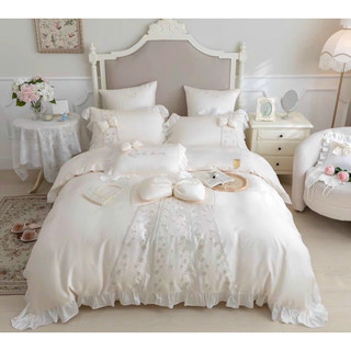 Bộ chăn ga gối Lụa Tencel thêu hoa set 5 mon