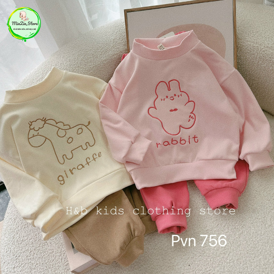 Bộ nỉ lông hình hươu Giraffe, thỏ Rabbit bé gái, bé trai từ 5-19kg