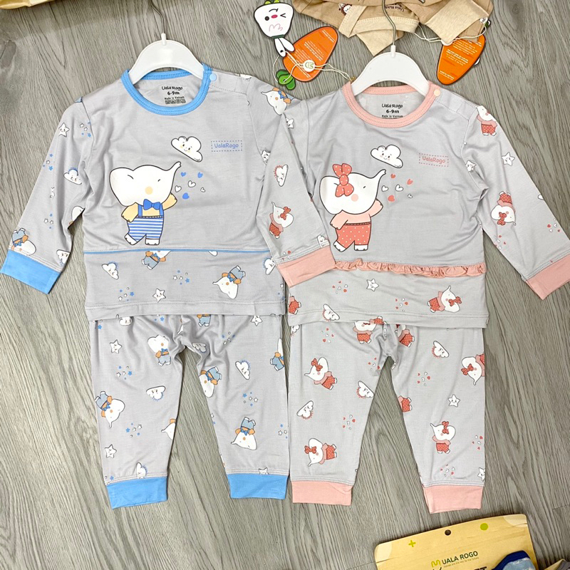 Bộ quần áo dài tay cho be trai bé gái hãng uala rogo