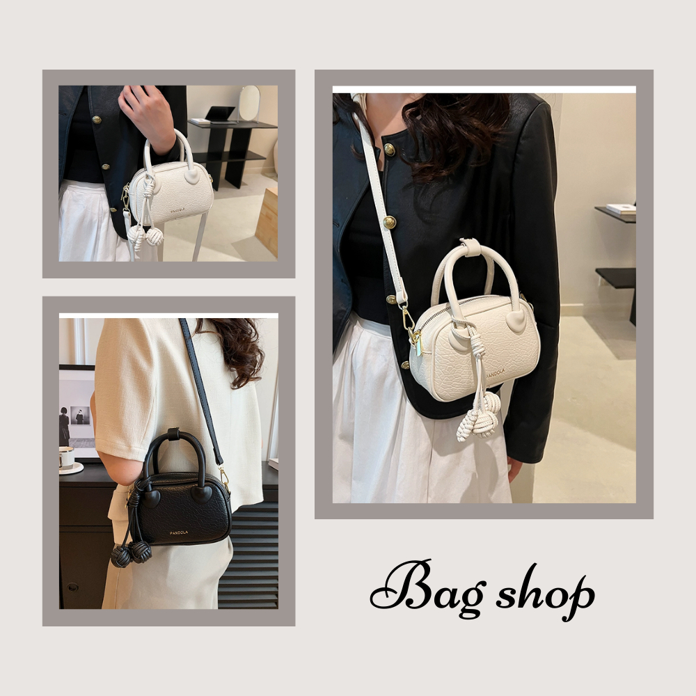Túi xách cầm tay xinh xắn tặng kèm dây đeo chéo 2 màu đen trắng _ BUJI SHOP
