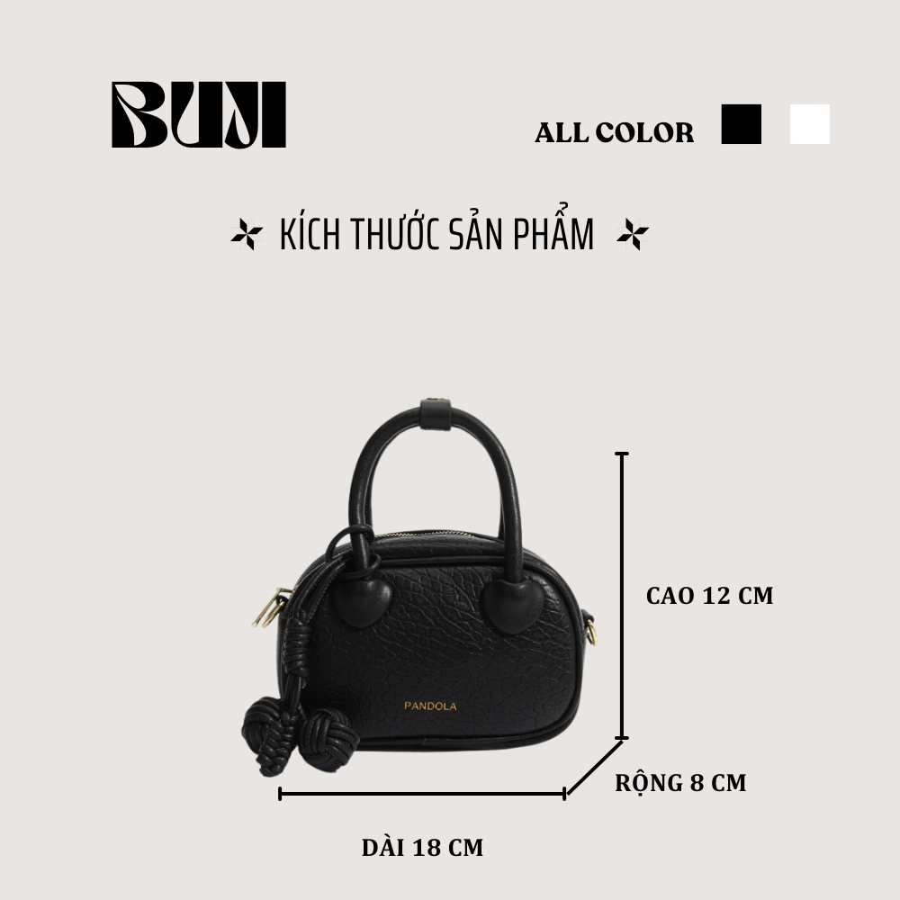 Túi xách cầm tay xinh xắn tặng kèm dây đeo chéo 2 màu đen trắng _ BUJI SHOP