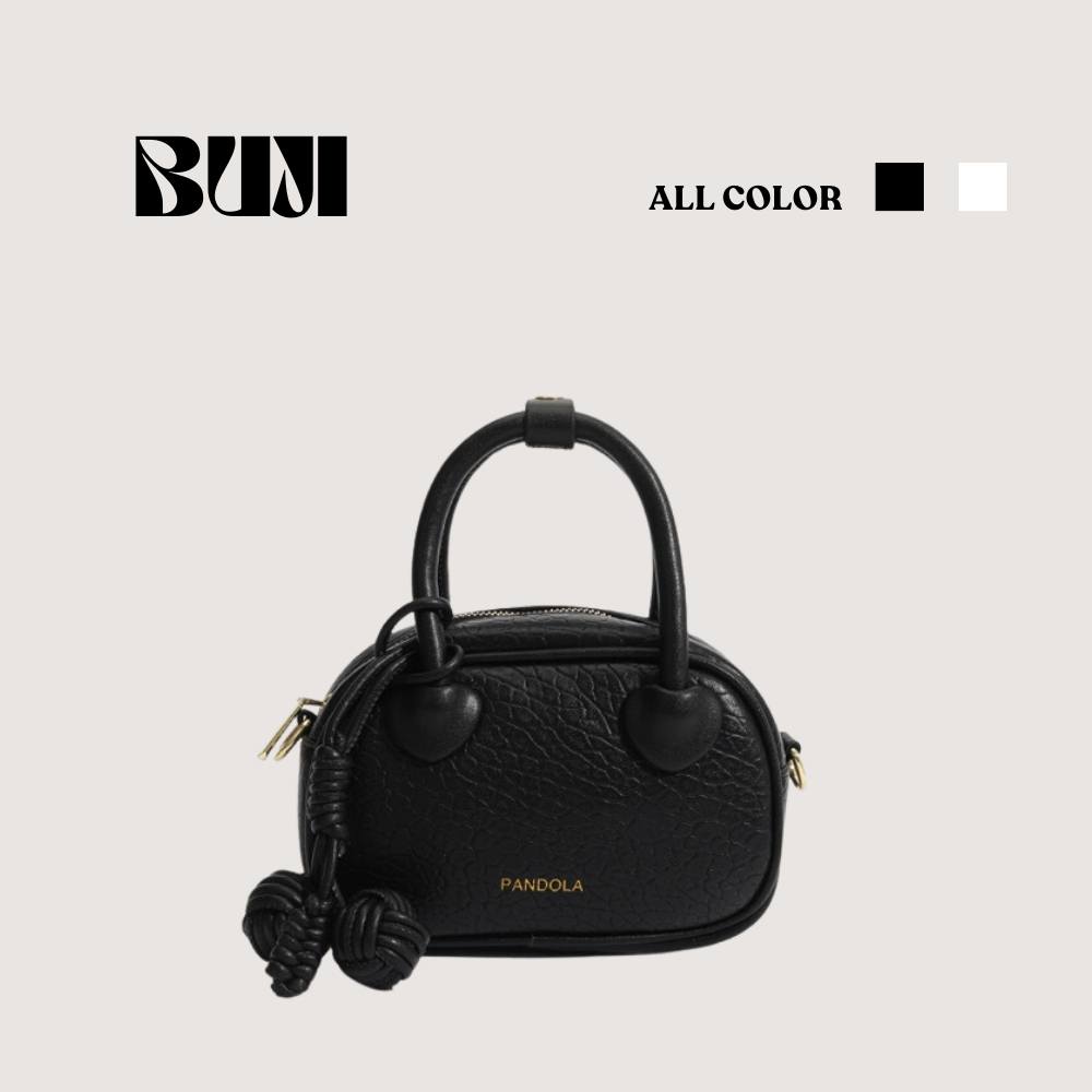 Túi xách cầm tay xinh xắn tặng kèm dây đeo chéo 2 màu đen trắng _ BUJI SHOP