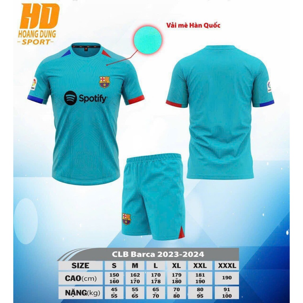 Bộ quần áo CLB BARCA màu xanh ngọc 2023 - 2024 thun mè Hàn Quốc cao cấp 7 SPORT