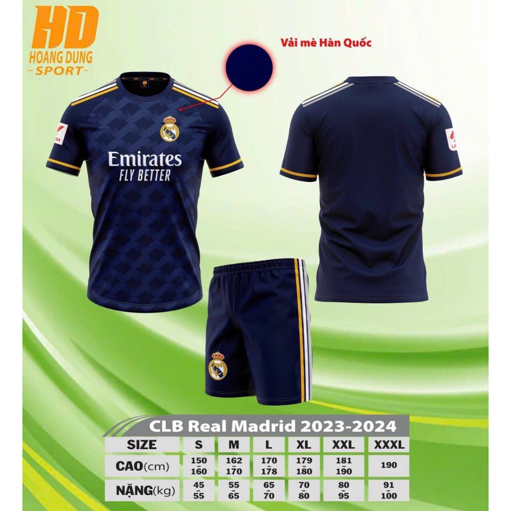 Bộ quần áo CLB REAL MADRID (xanh đen) 2023 - 2024 thun mè Hàn Quốc cao cấp 7 SPORT️