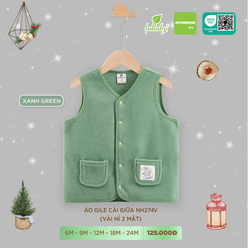 Lullaby  Áo gile  cài giữa vải nỉ 2 mặt bé trai / gái NH274V  2023
