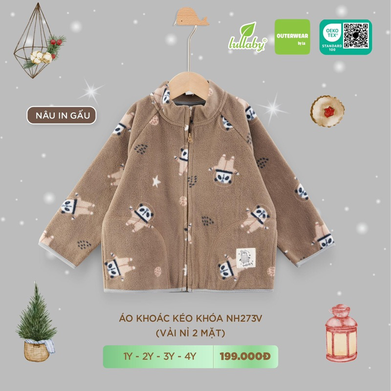 Lullaby áo khoác kéo khoá vải nỉ 2 mặt NH273V bé trai/ gái  2023