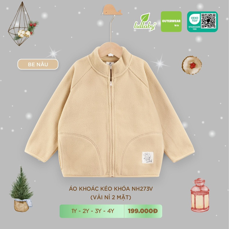 Lullaby áo khoác kéo khoá vải nỉ 2 mặt NH273V bé trai/ gái  2023