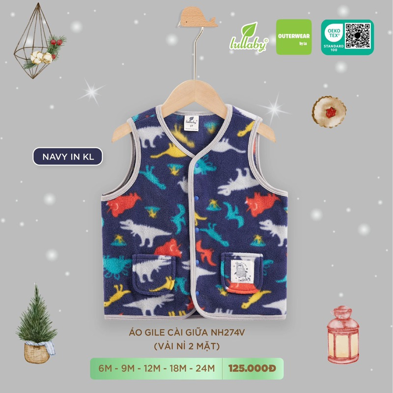 Lullaby  Áo gile  cài giữa vải nỉ 2 mặt bé trai / gái NH274V  2023